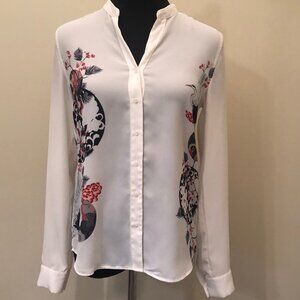 Desigual Cam Crane Cherry Blossoms Button Up Blouse Top White Size XS